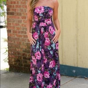 Violet-Floral Closet Candy strapless Maxi Dress